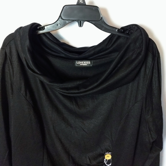 5/$30 NWOT LoveKiss Cowl Neck Sharkbite Hem Black Sweater Top w/ Button Accent - Picture 5 of 6